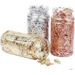 1 Golden Flakes 1 Rose Gold foil Flake and 1 Silver foil Flake for Resin, Decorating Cake Borders and Other Sweets Food Preparation, Nail Polish,Soap,Candle Making,Art Craft Decoration & Other Artistic Works-picture-32