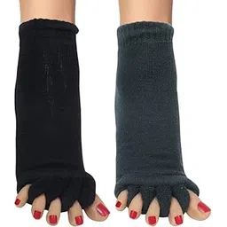 1 Pair Foot Alignment Socks Men & Women | Open Five Toe Separator Yoga Socks Arthritis | Foot Pain Relief | Easing Bunion Corrector | Hammer Toes Cotton Finger | Plantar Fasciitis | Improving Posture & Increasing Flexibility | Soft Cotton Stretch Toe Spacers for Relaxation & Comfort Free Size | Black-picture-24