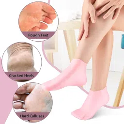 1 Pairs Silicone Socks for Women, Moisturizing Spa Socks, Heel Socks for Dry Cracked Feet, Women Foot Moisturizer Socks for Softening Calluses Skin Malti Colour. image 4