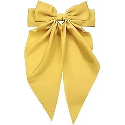1 Pcs Korean Large Silky Satin Hair Bow Clip for Women & Girls Vintage Bowknot Design with Strong Metal Barrette, Soft Ribbon Scarf Style Hair Accessories Durable and Stylish Hair Clip (Yellow)-picture-10