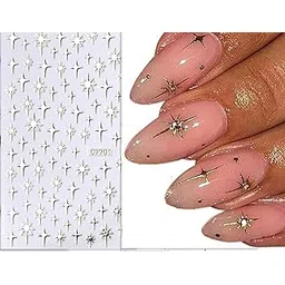 1 Sheet 5D Silver Star Self Adhesive Waterproof Non-Toxic Professional Quality Pre Designed Long Artificial Fake Nail Decals Wraps Designer Stickers.-picture-18