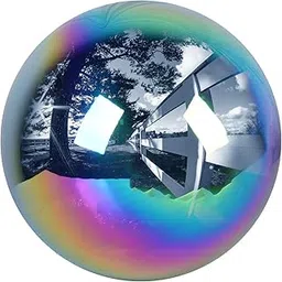 10 inch Stainless Steel Gazing Ball, E-Buying Rainbow Mirror Polished Hollow Seamless Gazing Globe Reflective Garden Sphere Floating Pond Balls for Home Garden Ornament Decoration-image-23