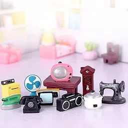 10-Piece Miniature Decorative Items, Retro Home Appliances Set for Dollhouse, Garden Decor, and Gift Giving, Includes Sewing Machine, TV, Radio, Phone, and More-picture-24