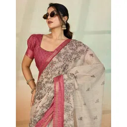 100 Dreams Ethnic Motifs Printed Sequinned & Aari Work Zari Border Saree-picture-18