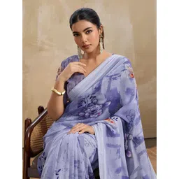 100 Dreams Floral Printed Zari Pure Georgette Saree with tassels-picture-37