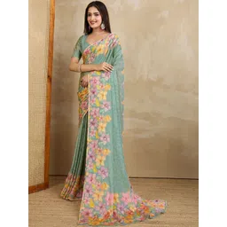 100 Dreams Floral Printed Zari Saree With Unstitched Blouse-picture-20