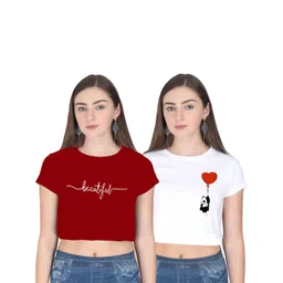 100luck Girls Casual Cotton Blend Top (Multicolor, Pack of 2)-picture-34