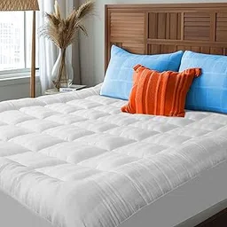 100% Cotton Top Queen Mattress Topper, Breathable & Cooling Mattress Topper Queen Size, Elastic Fitted Queen Mattress Pad with 8”-21” Deep Pocket, Queen Mattress Cover for Back Pain Relief (60"x80")-image-41