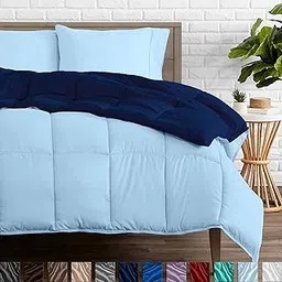 100% Egyptian Cotton 3 Piece Reversible Comforter - Twin XL - Goose Down Alternative - Ultra-Soft - Premium 1200 TC - All Season Breathable Warmth (Twin XL, Sky Blue/Navy Blue)-image-17