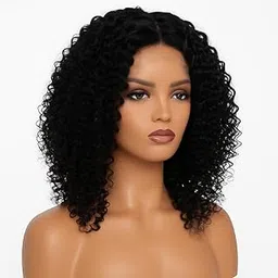 100% Human Hair Wigs for Women, 16 Inch Curly Natural Black Color, Glueless Lace Closure Wig 4x4 Swiss Lace, For African Ladies, Alopecia, Chemo Hair Loss, Heat Friendly,-picture-48