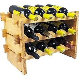 12 Bottle Stackable Modular Wine Rack Wine Storage Rack Solid Bamboo Wine Holder Display Shelves, Wobble-Free (Eight-Tier, 12 Bottle Capacity)-picture-30