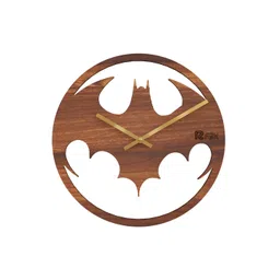 12 fox Brown & Gold Toned Batman Textured Wooden Contemporary Round Shaped Wall Clock-picture-15
