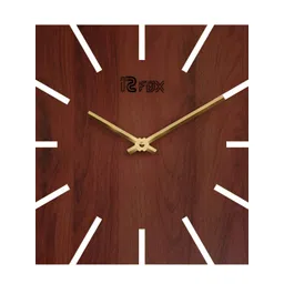 12 fox Coffee Brown & Gold Toned Contemporary Wooden Square Shaped Wall Clock-picture-21