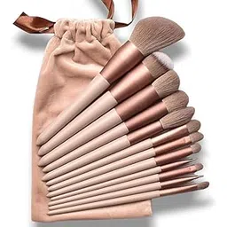 13 PCS Premium Synthetic Champagne Makeup Brush Set with Cotton Cosmetic Bag Face Powder Brush, Contour Brush, Blush Brush, Eyeshadow Brush, Eyebrow Brush, Concealer Brush (Brown)-picture-35