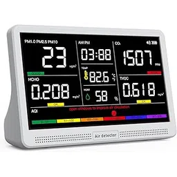 16 in 1 Air Quality Monitor Indoor 7" Display 9 AQI+7 AQI Alerts Air Quality Meter for CO2, TVOC, PM2.5 PM1.0 PM10, HCHO, Temperature Humidity AQI & Time, Air Detector Air Quality Tester for Home-picture-12