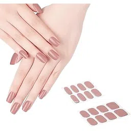 16 Tips Semi Cured Gel Nail Wraps - Solid Polish Stickers Full Kit - Strips and Art Stickers for Women Girls (17 Reddish Brown)-picture-47