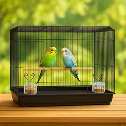 18" Small Bird Cage 1.5 Ft – (Black) | Parrot, Budgie & Lovebird Cage | Strong Metal Bird House with Free Food Cup, Water Cup & Perch Stick | Easy Clean Tray | Small Bird Cage for Home-picture-22