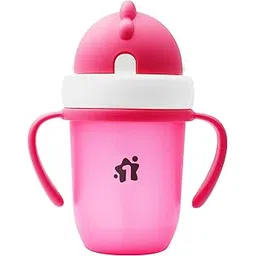 1ST STEP Matte Collection BPA Free Polypropylene Soft Straw Sipper with Twin Handles for Easy Grip - Pink-picture-32