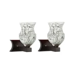 1ST TIME Black & White Printed Wood Contemporary Frustum Shaped Wall Lamp-image-49