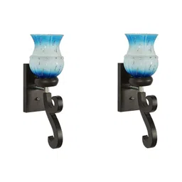 1ST TIME Blue & Blue Textured Wood Contemporary Frustum Shaped Wall Lamp-picture-22