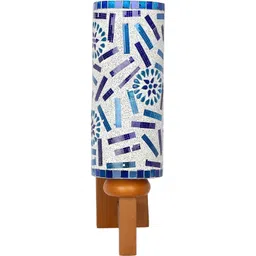 1ST TIME Blue & Blue Textured Wood Traditional Cylinder Shaped Wall Lamp-picture-32