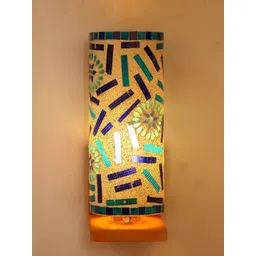 1ST TIME Blue & Multicoloured Textured Wood Traditional Cylinder Shaped Wall Lamp-picture-48