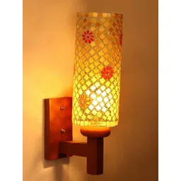 1ST TIME Gold-Toned & Brown Textured Wood Traditional Cylinder Shaped Wall Lamp-picture-52