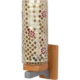 1ST TIME Gold-Toned & Multicoloured Textured Wood Traditional Cylinder Shaped Wall Lamp-picture-46
