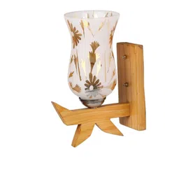 1ST TIME Gold-Toned & White Printed Wood Frustum Shaped Wall Lamp-picture-35