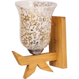 1ST TIME Gold-Toned & White Printed Wood Frustum Shaped Wall Lamp-picture-24