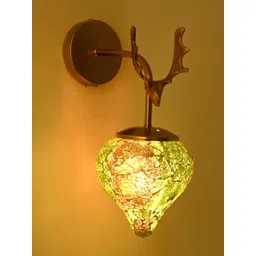 1ST TIME Green & Gold-Toned Textured Metal Abstract Shaped Shaped Wall Lamp-picture-31