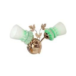 1ST TIME Green & Gold-Toned Textured Metal Traditional Abstract Shaped Shaped Wall Lamp-picture-52