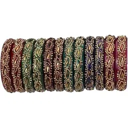 1st time Modern Glass Bangles/Kada- Perfect For Wedding, Party, Functions And Regularly, Combo Of 6 Set, Each Set In 2 Bangles, Multicolor- B11-picture-13