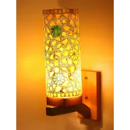 1ST TIME Multicoloured & White Textured Wood Traditional Cylinder Shaped Wall Lamp-picture-56