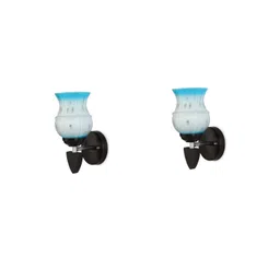 1ST TIME Pack of 2 Blue & White Glass Traditional Cylinder Shaped Wall Lamps-picture-16