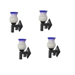 1ST TIME Pack Of 4 Blue & White Glass Traditional Cylinder Shaped Wall Lamp-picture-37