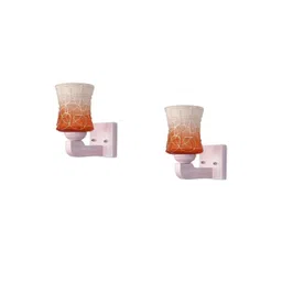 1ST TIME Pack Of 4 Orange & White Glass Traditional Cylinder Shaped Wall Lamps image 4
