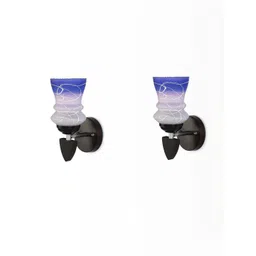1ST TIME Set Of 2 Blue & White Glass Wall Lamp-picture-19