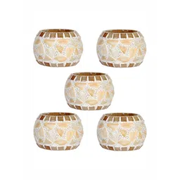 1ST TIME Set of 5 White & Brown Candle Holders-picture-37