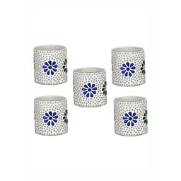 1ST TIME White & Blue Set of 5 Candle Holders-picture-39