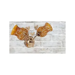 1ST TIME Yellow & Gold-Toned Textured Metal Traditional Abstract Shaped Shaped Wall Lamp-picture-39