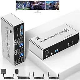 2 HDMI + 1 Displayport KVM Switch for 2 Computers Share 3 Monitor, 8K@60Hz Triple Monitor USB 3.0 Extended Display KVM Switcher Hub with Audio and 3 USB Ports Sharing Keyboard Mouse Printer-image-41