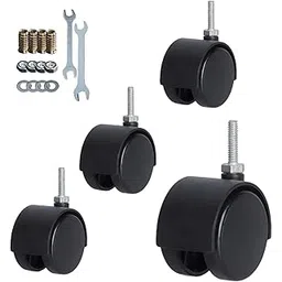 2 Inch Casters Swivel Stem Caster Wheel 1/4" - 20 x 1" New PP Furniture Shelving Casters Replacement Castors with Brakes (Without Brake-Black)-image-0