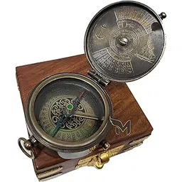 2 inch Thoreau Go Confidently Antique Brass Personalized Compass with Wooden Box (Black Antique) Christmas Gift to Your Family & Friends.-picture-25