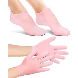 2 Pairs Silicone Moisturizing Glove Socks Set, Anti Slip Soft Spa Gel Socks Softening Feet Dry Cracked Skin, Women Spa Pedicure Socks for Foot Hand Softening, Foot Care After Pedicure (Cranberry)-picture-32