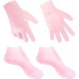 2 Pairs Silicone Moisturizing Glove Socks Set,Anti Slip Soft Spa Gel Socks Softening Feet Dry Cracked Skin,Women Spa Pedicure Socks For Foot Hand Softening (Pink)-picture-32