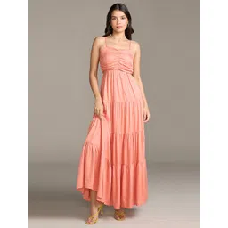 20Dresses Coral Solid Shoulder Straps Tiered Maxi Dress-picture-30