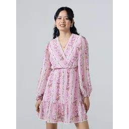 20Dresses Women Floral Print Puff Sleeve Georgette Above Knee Fit and Flare Dress-picture-33