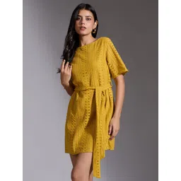 20Dresses Women Self Design Boat Neck Short Sleeve A-Line Mini Dress-picture-28