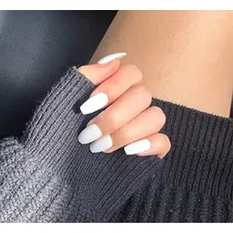 24 pcs White Matte Finish | Press on Fake artificial reusable Nails Set | No- Glue, No - Damage | with Nail Glue Sticker sheet for girls women-picture-33